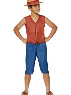 Netflix One Piece Monkey D Luffy Costume Boys M 7-8 Vest Shorts Hat NWT